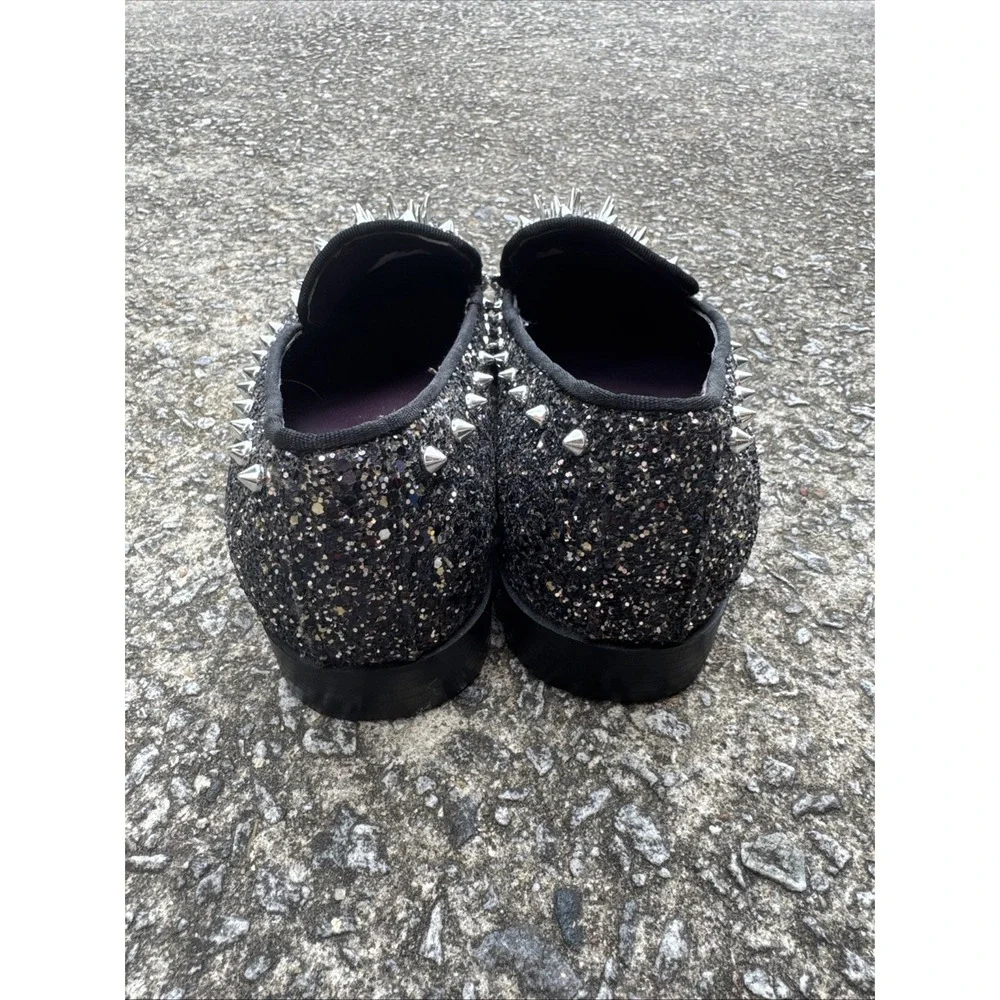 After Minute Black Spikes Slip-On Smoking‎ Men's Prom Dress Shoes Sz 7 Glitter